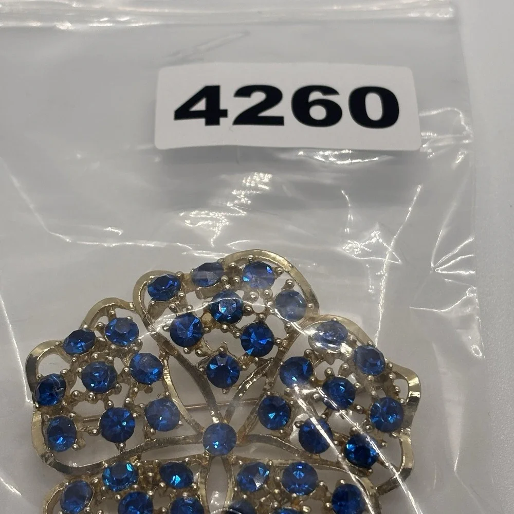 Vintage‎ Brooch Blue Rhinestone Pin Costume Jewelry Retro Statement
